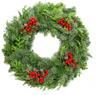 22 in. Fresh Mixed Medley Christmas Wreath with Noble Fir, Cedar, Juniper, Cones and Berries