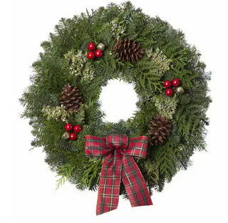 22 in. Live Jingle Bell Christmas Wreath With Bright Red Bow and Fresh Pacific Northwest Evergreen Cuttings